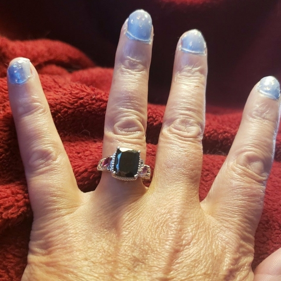 SOLD Genuine Shungite Orissa Rhodolite Garnet Ring Platinum Sterling silver - Picture 2 of 7